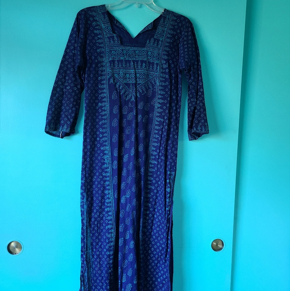 Hand Blocked Print Blue Long Kurta
